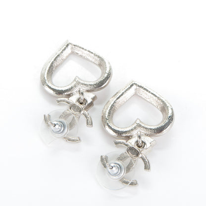 Chanel Crystal Heart CC Drop Earrings Silver 4 of 4