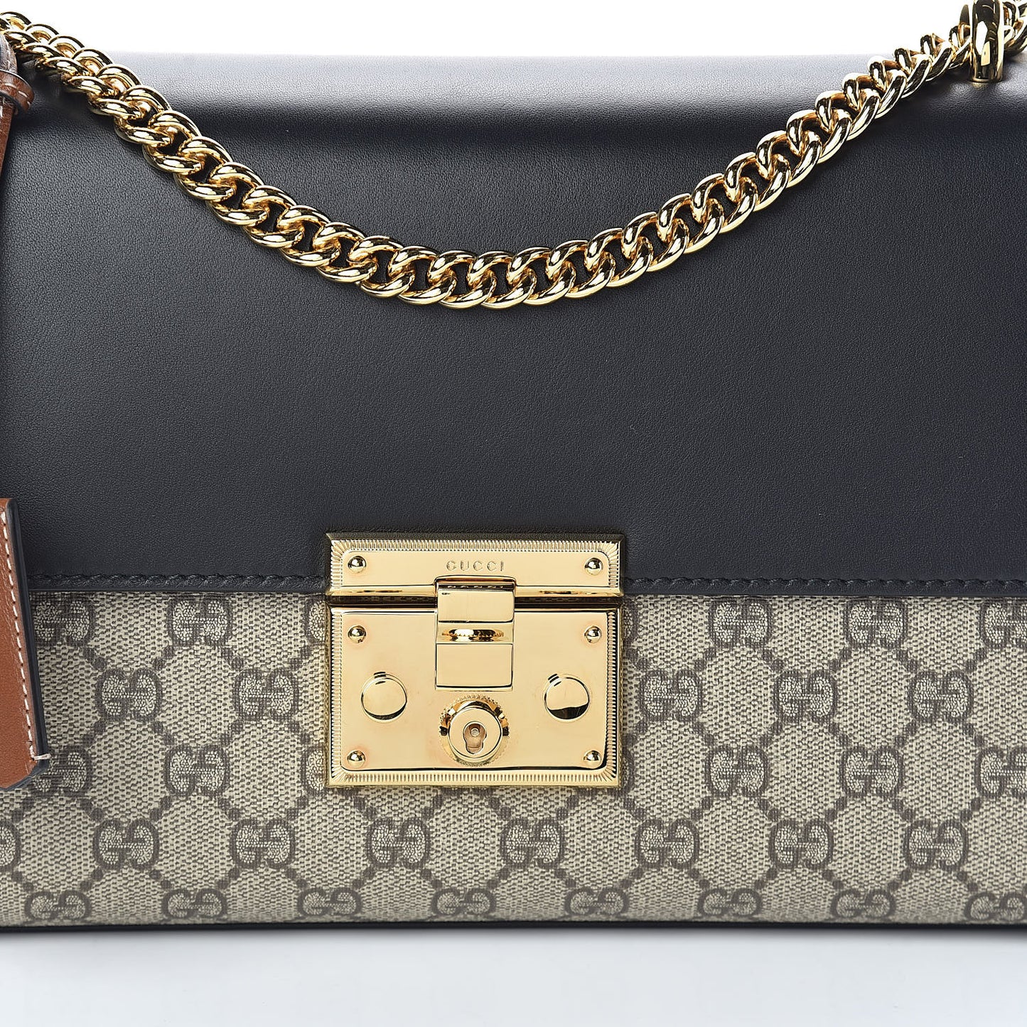 GG Supreme Monogram Calfskin Medium Padlock Shoulder Bag Beige Black Cuir