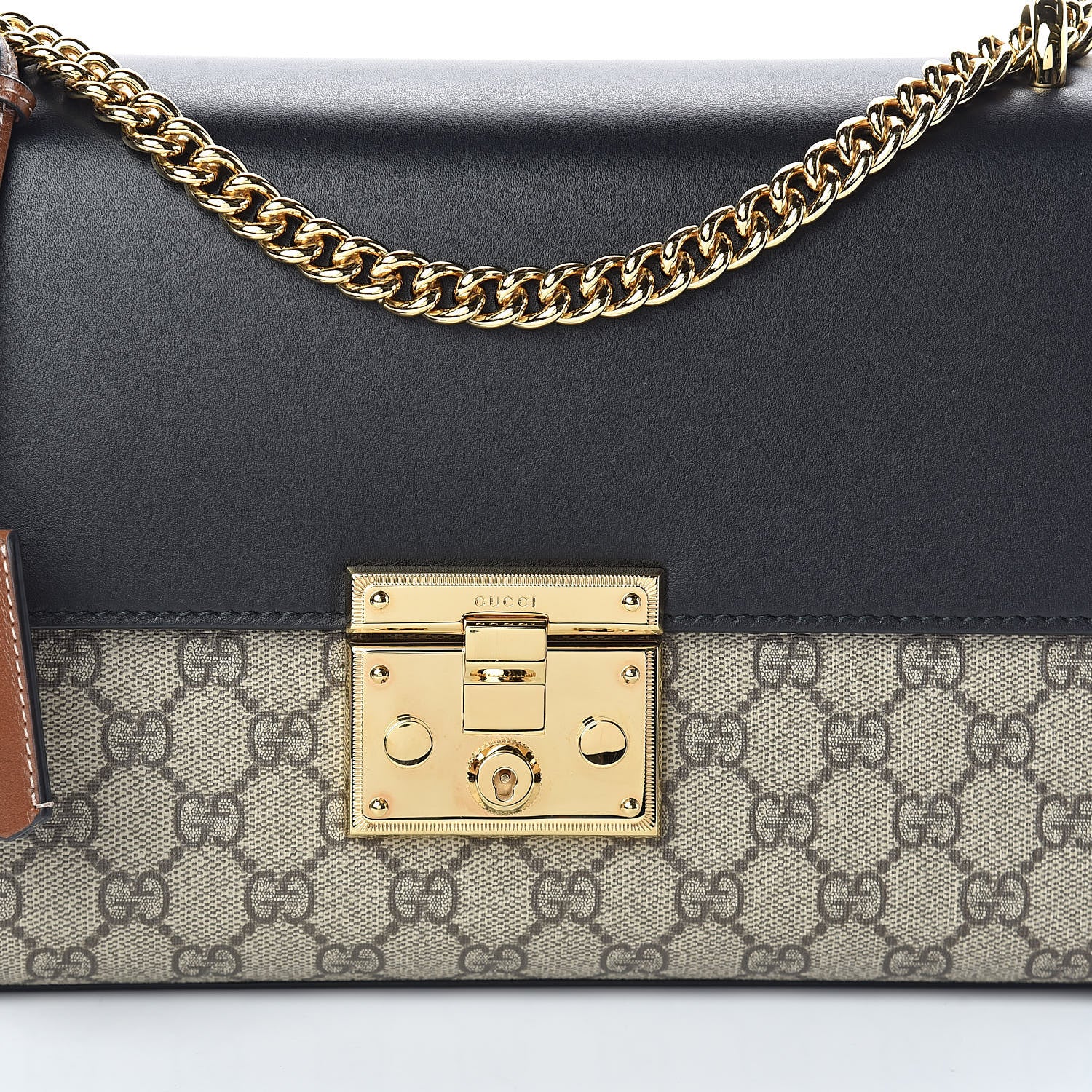 Gucci GG Supreme Monogram Calfskin Medium Padlock Shoulder Bag Beige Black Cuir 9 of 11