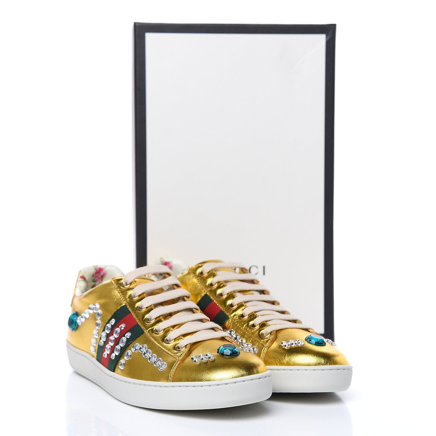 Metallic Nappa Crystal Web Womens Ace Sneakers 39 Oro Vecchio