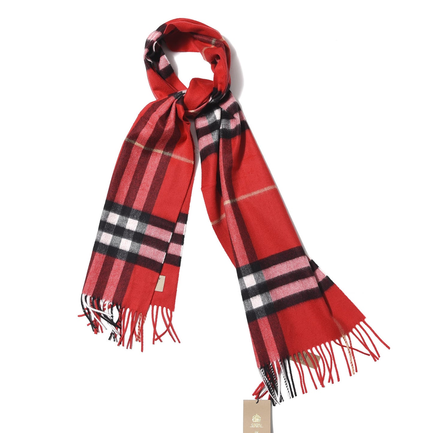 Cashmere Giant Check Fringe Scarf Military Red