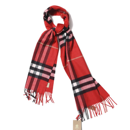 Burberry Cashmere Giant Check Fringe Scarf Military Red 1 of 4