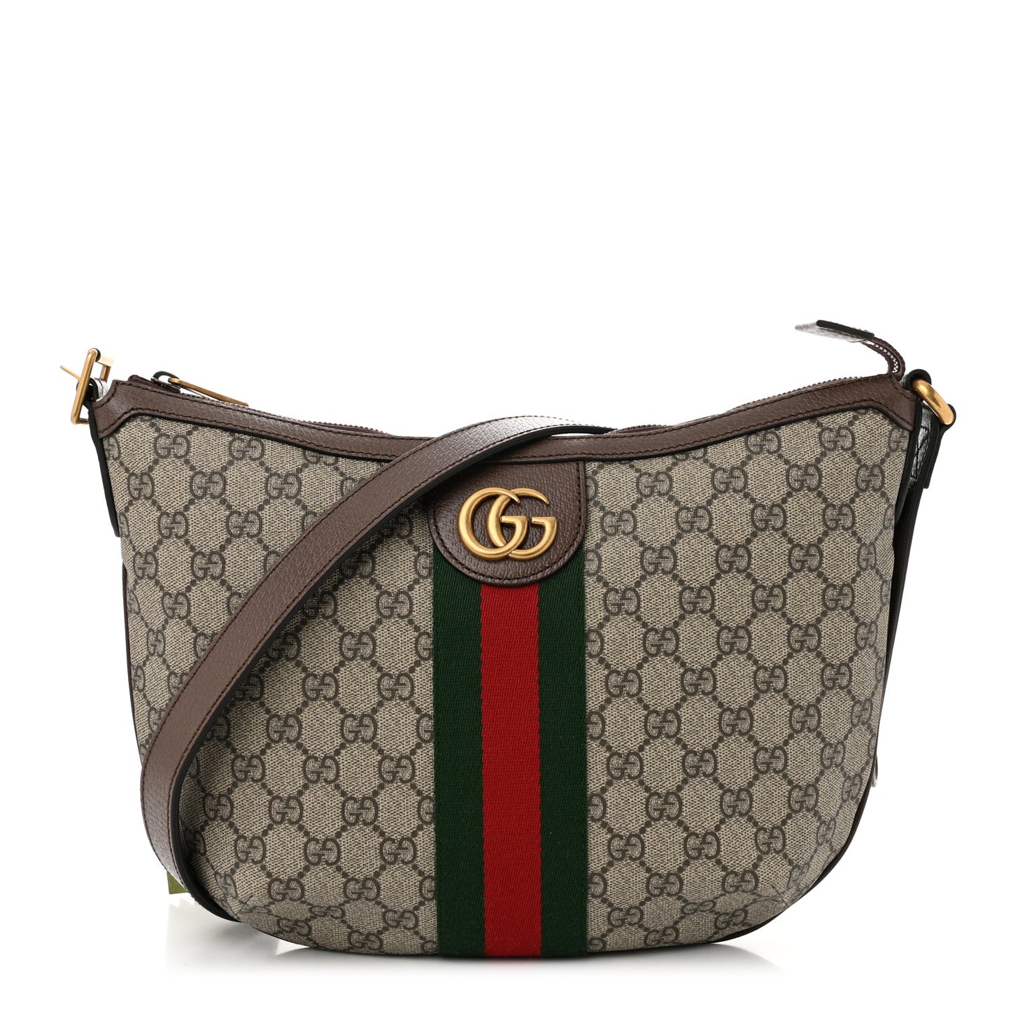 GG Supreme Monogram Web Small Ophidia Half Moon Hobo Brown