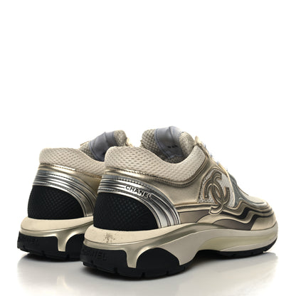 Chanel Fabric Laminated Calfskin Stretch CC Sneakers 41 White Gold Silver 4 of 10