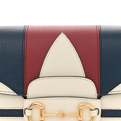 Gucci X ADIDAS Textured Dollar Calfskin Web Trefoil Mini Horsebit 1955 Shoulder Bag Navy Blue Red 8 of 12