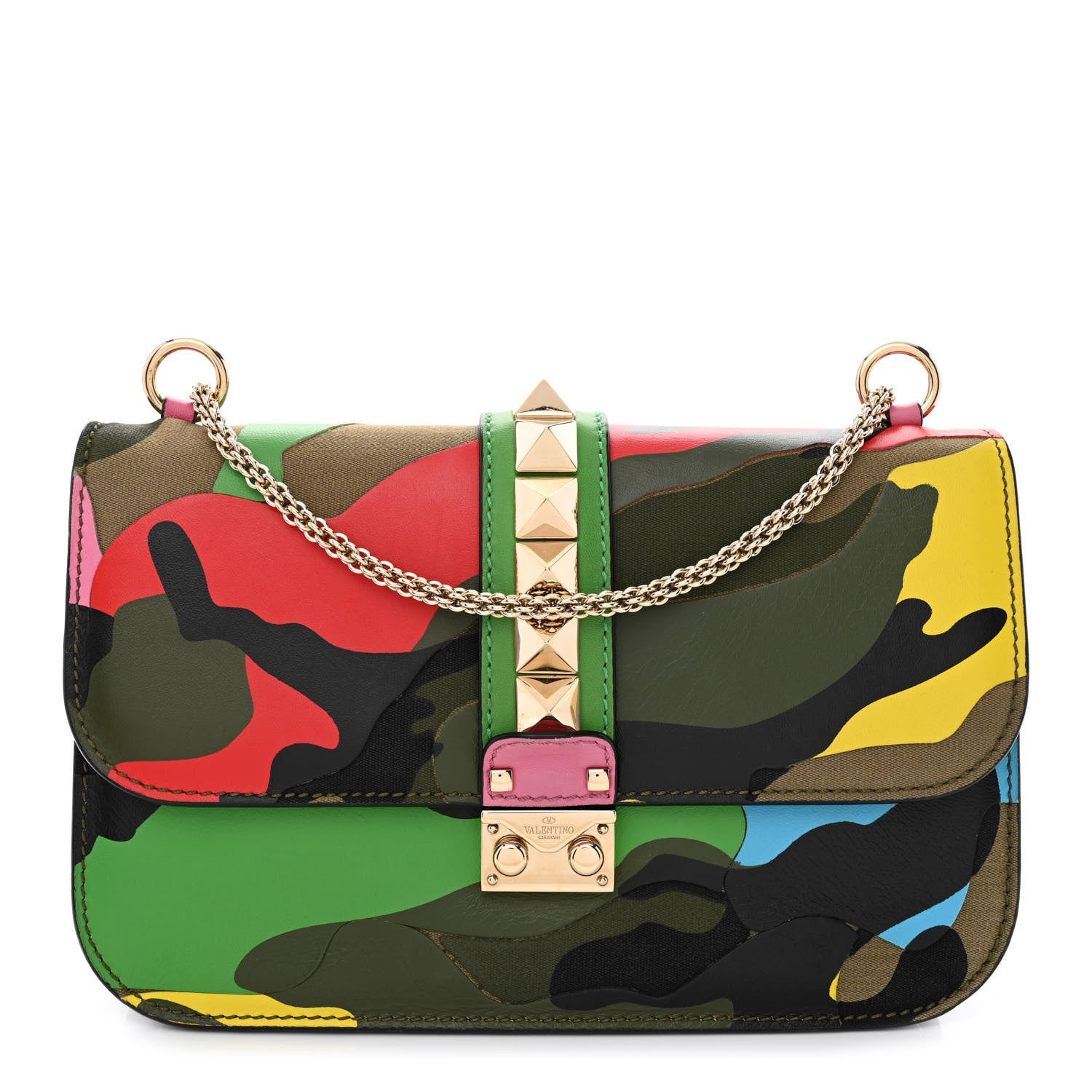 Valentino Garavani Nappa Canvas Camouflage Medium Glam Lock Rockstud Flap Multicolor 1 of 12