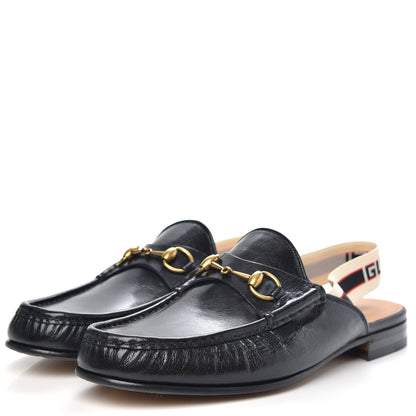 Gucci Goatskin Stripe Mens Horsebit Slingback Slippers 11 Black 3 of 9