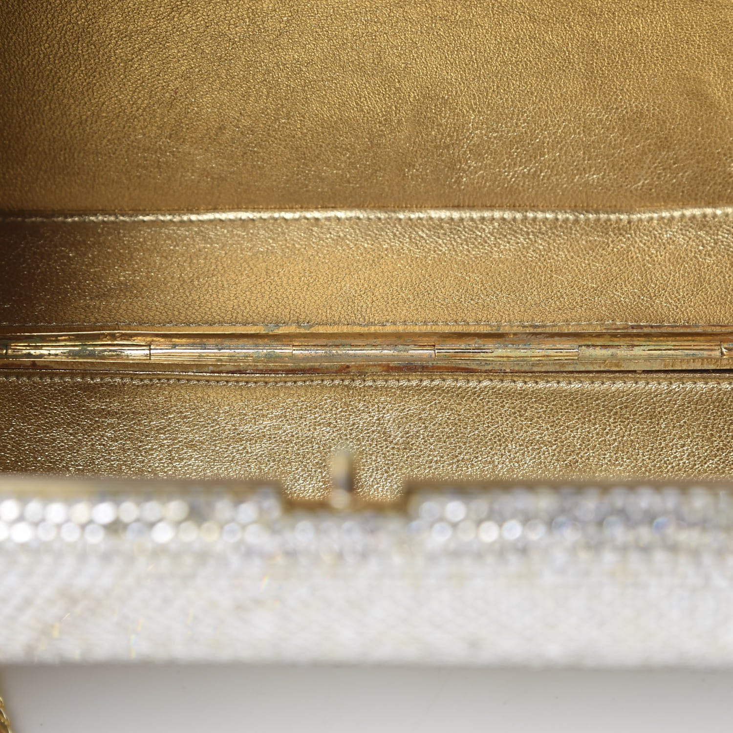 Judith Leiber Swarovski Crystal Minaudiere Clutch Gold Silver 12 of 19