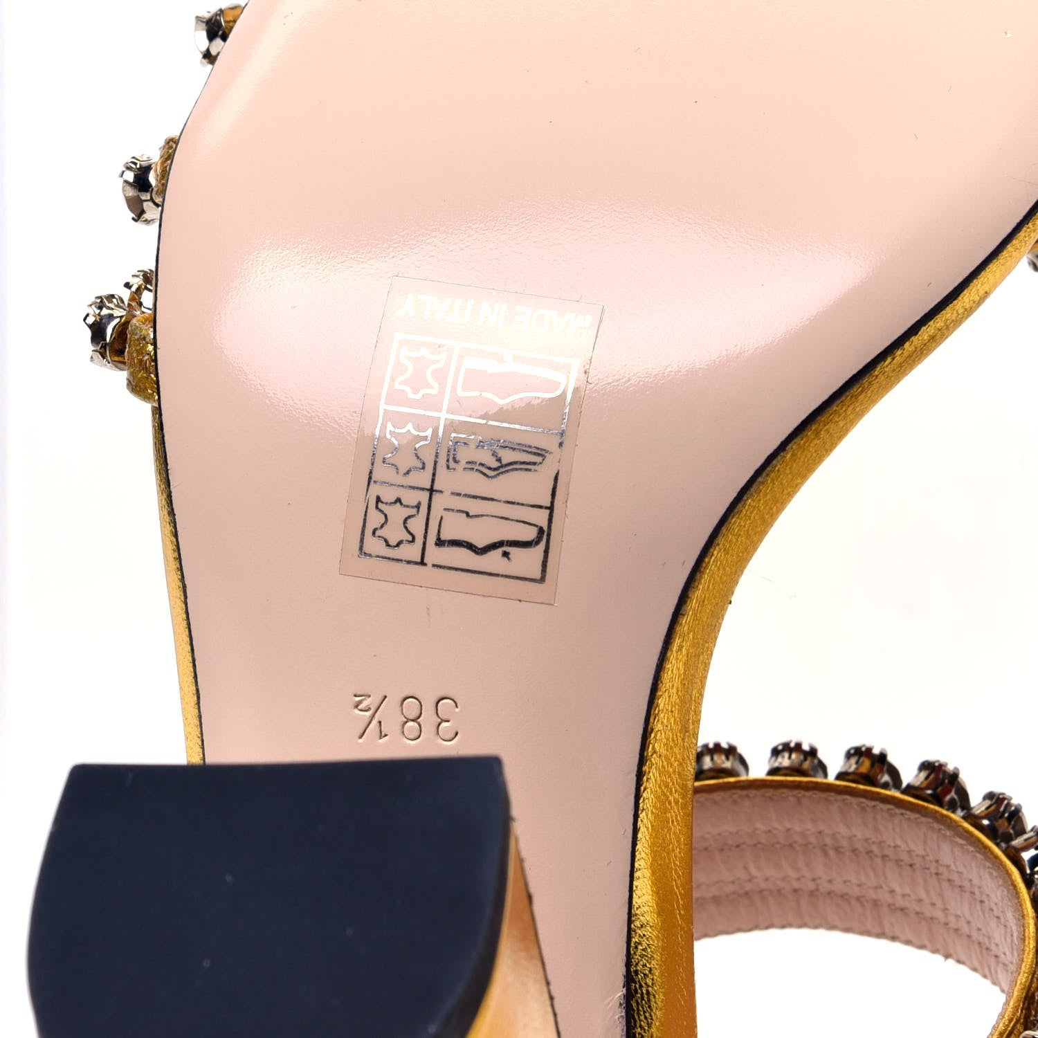 Gucci Nappa Silk Crystal Bertie High Heel Sandals 38.5 Gold 9 of 11