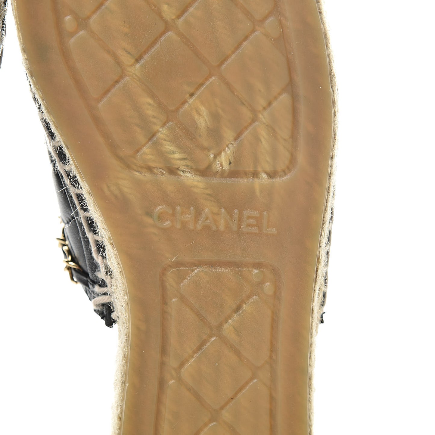 Lambskin Grosgrain Quilted CC Chain Espadrille Mules 40 Black