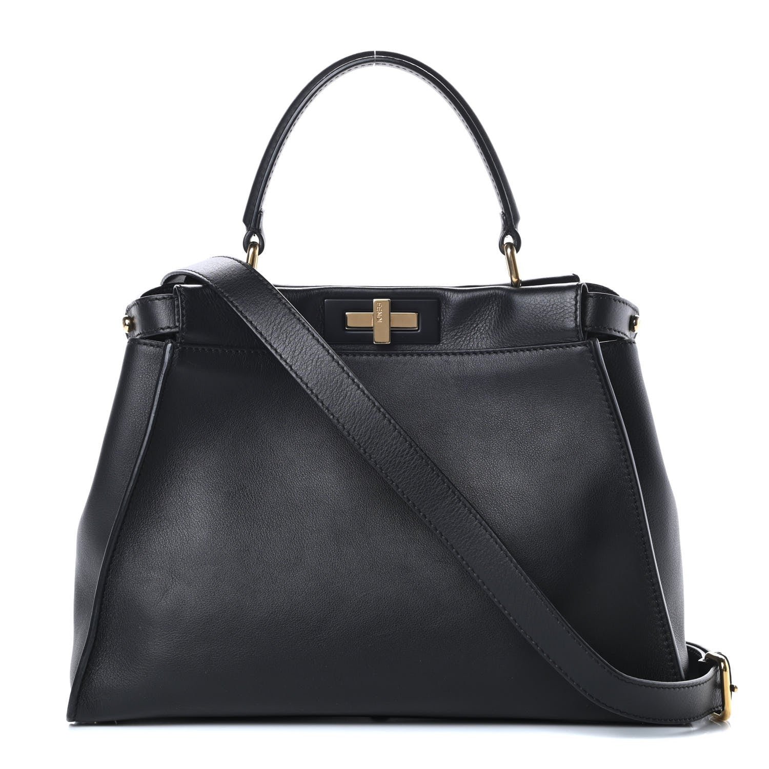 Fendi Vitello Seta Shiny Nappa Medium Peekaboo Iconic Satchel Black 1 of 11