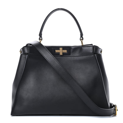 Fendi Vitello Seta Shiny Nappa Medium Peekaboo Iconic Satchel Black 1 of 11