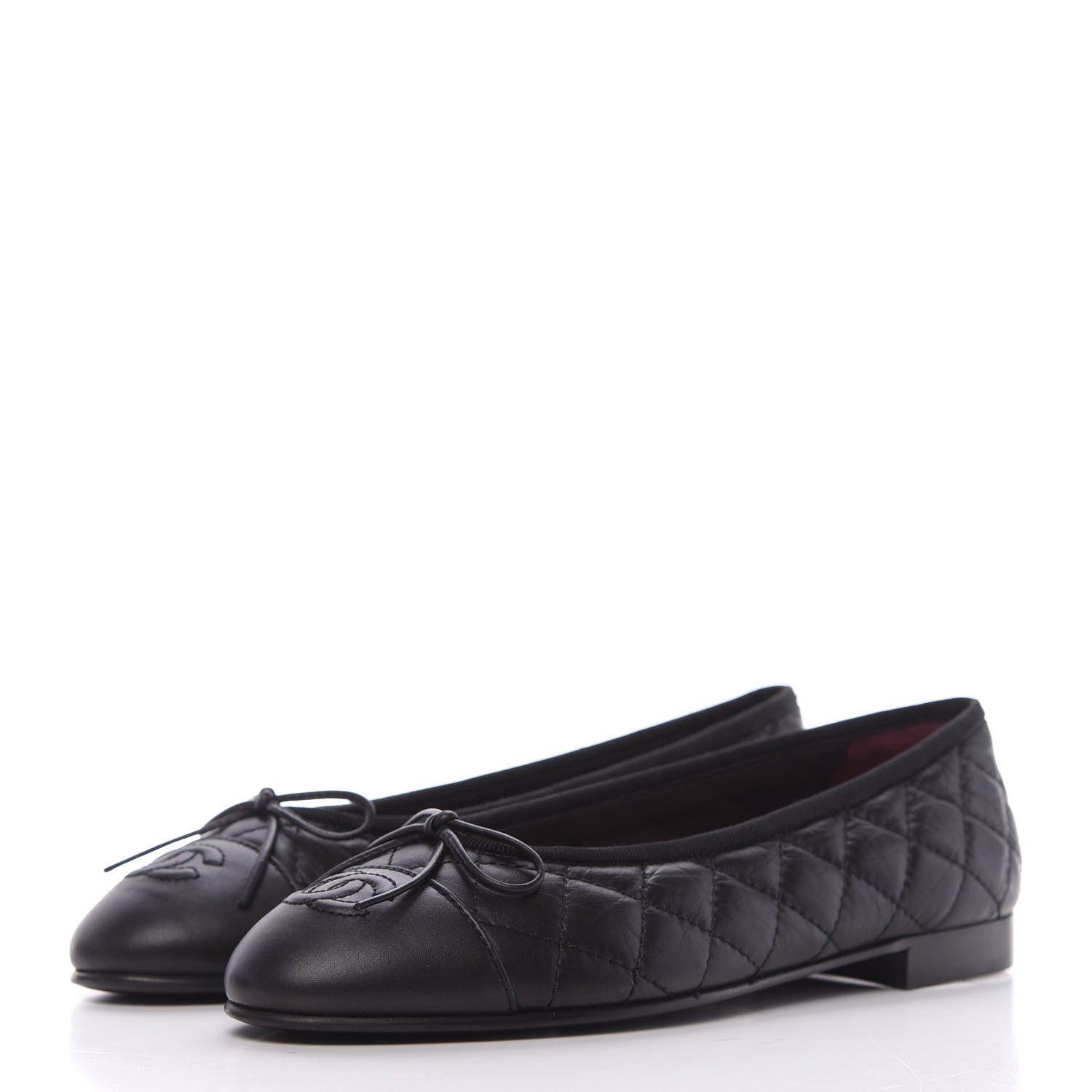 Chanel Aged Calfskin Quilted CC Cap Toe Ballerina Flats 37.5 Black 3 of 11