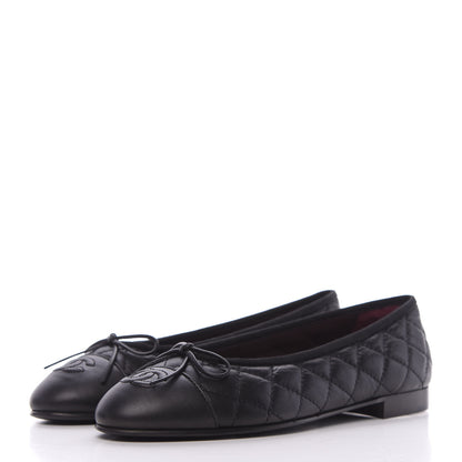 Chanel Aged Calfskin Quilted CC Cap Toe Ballerina Flats 37.5 Black 3 of 11