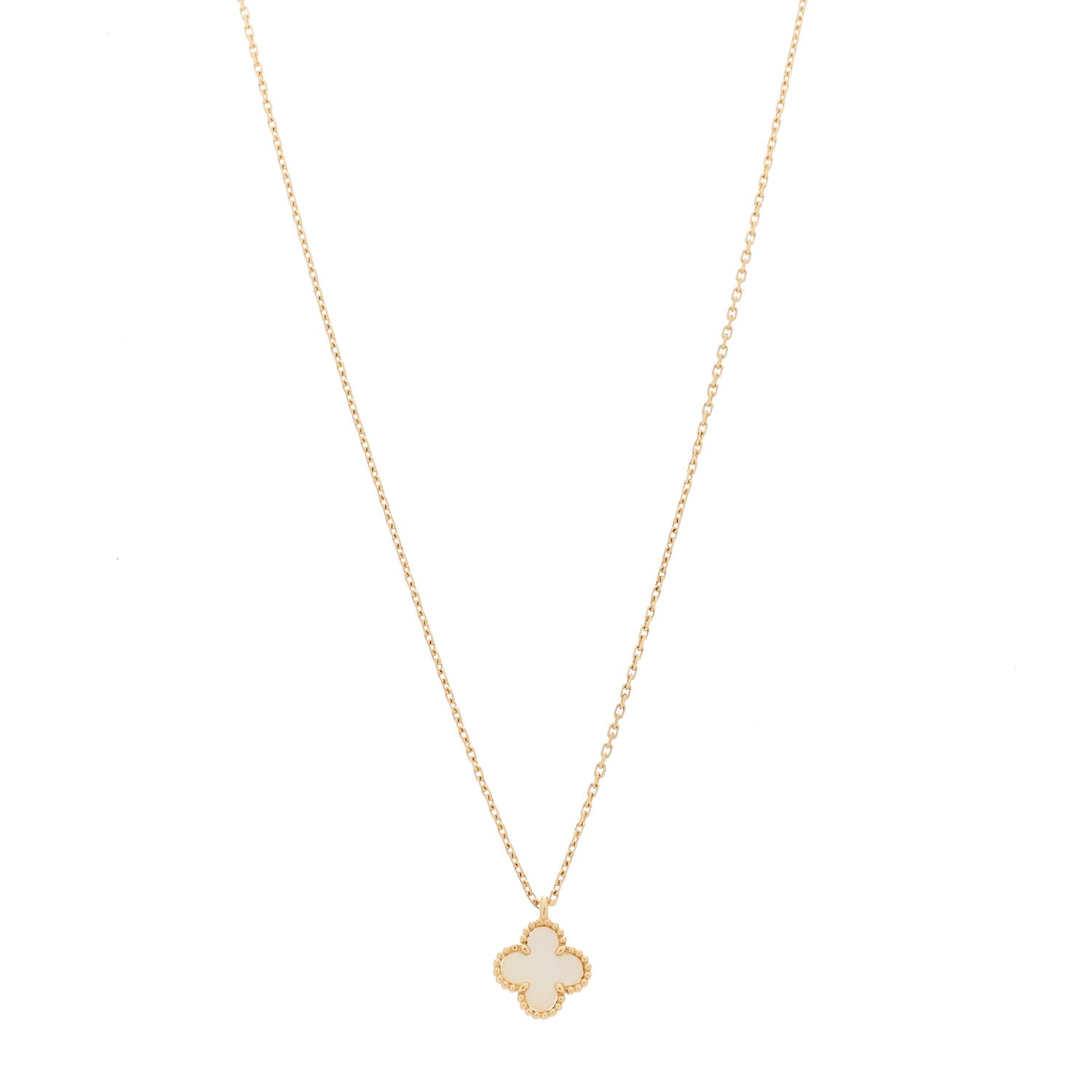 Van Cleef & Arpels 18K Yellow Gold Mother of Pearl Sweet Alhambra Pendant Necklace 1 of 6