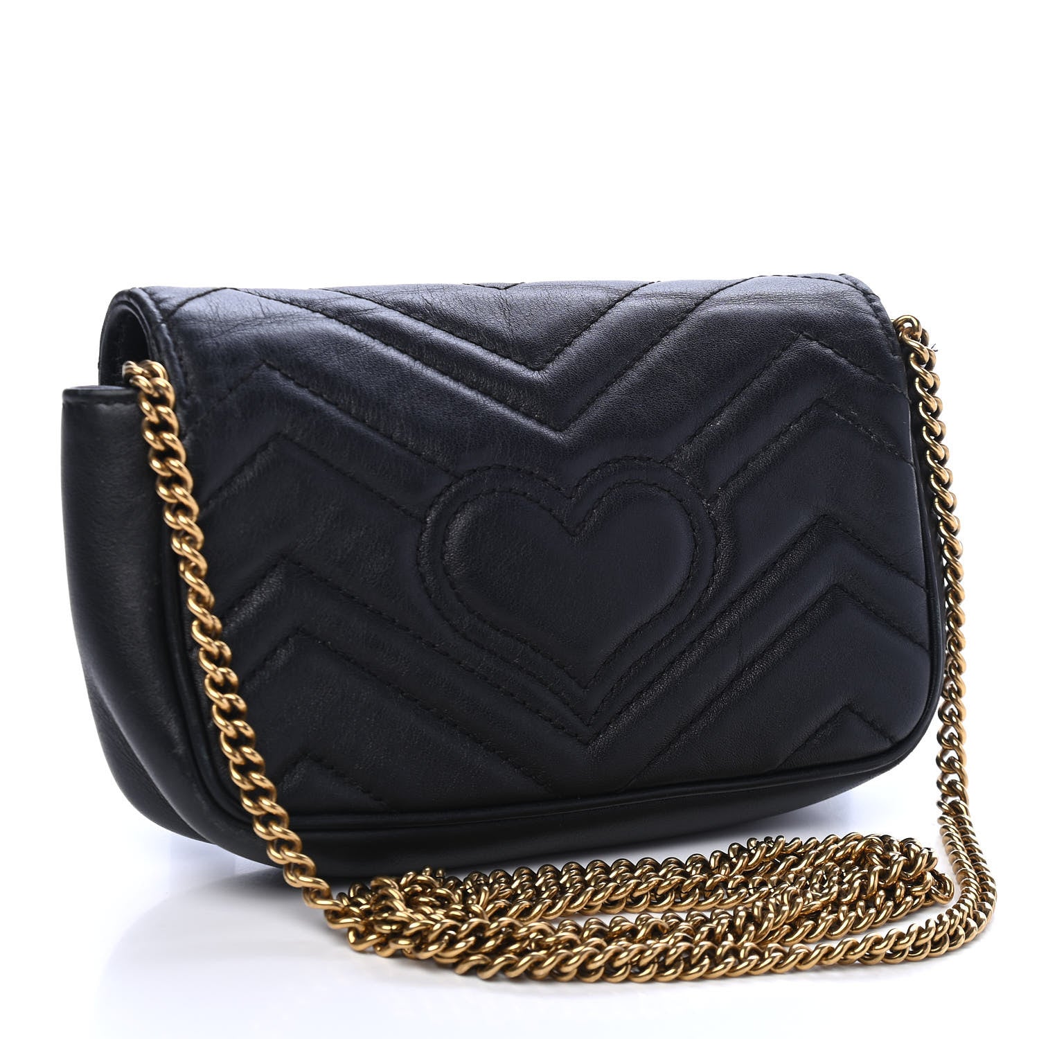 Gucci Calfskin Matelasse Super Mini GG Marmont Shoulder Bag Black 2 of 8