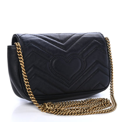 Gucci Calfskin Matelasse Super Mini GG Marmont Shoulder Bag Black 2 of 8