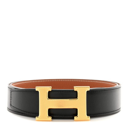 Hermes Box Togo 32mm Guilloche H Belt 90 36 Black Gold 1 of 7