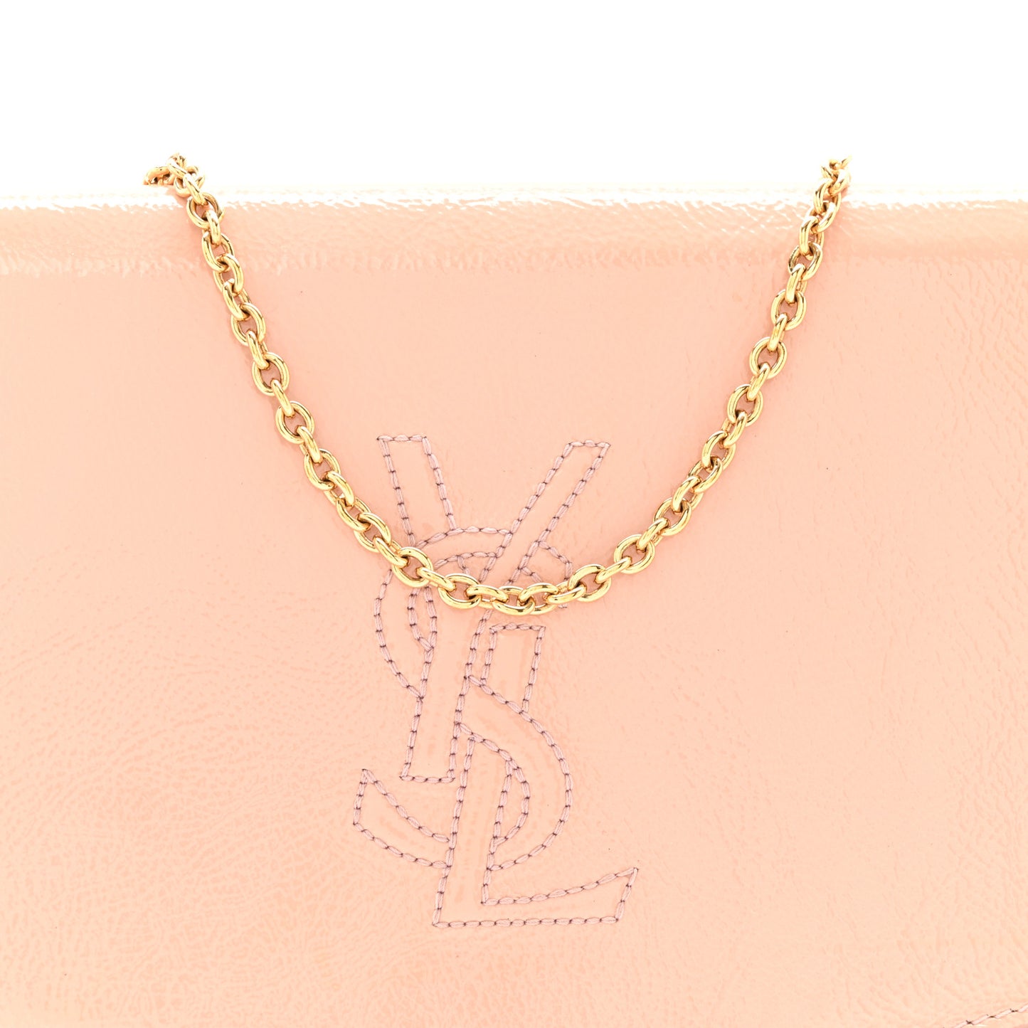 Patent Calfskin Belle de Jour Chain Clutch Pink