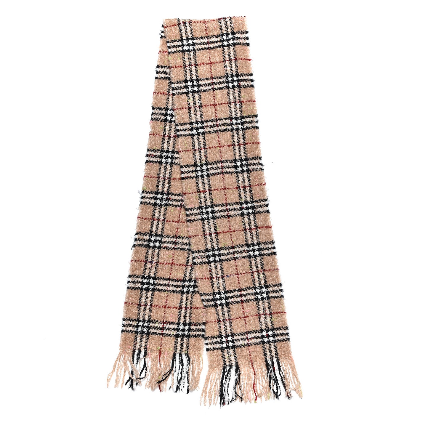 Merino Wool Polyester Vintage Check Scarf Camel