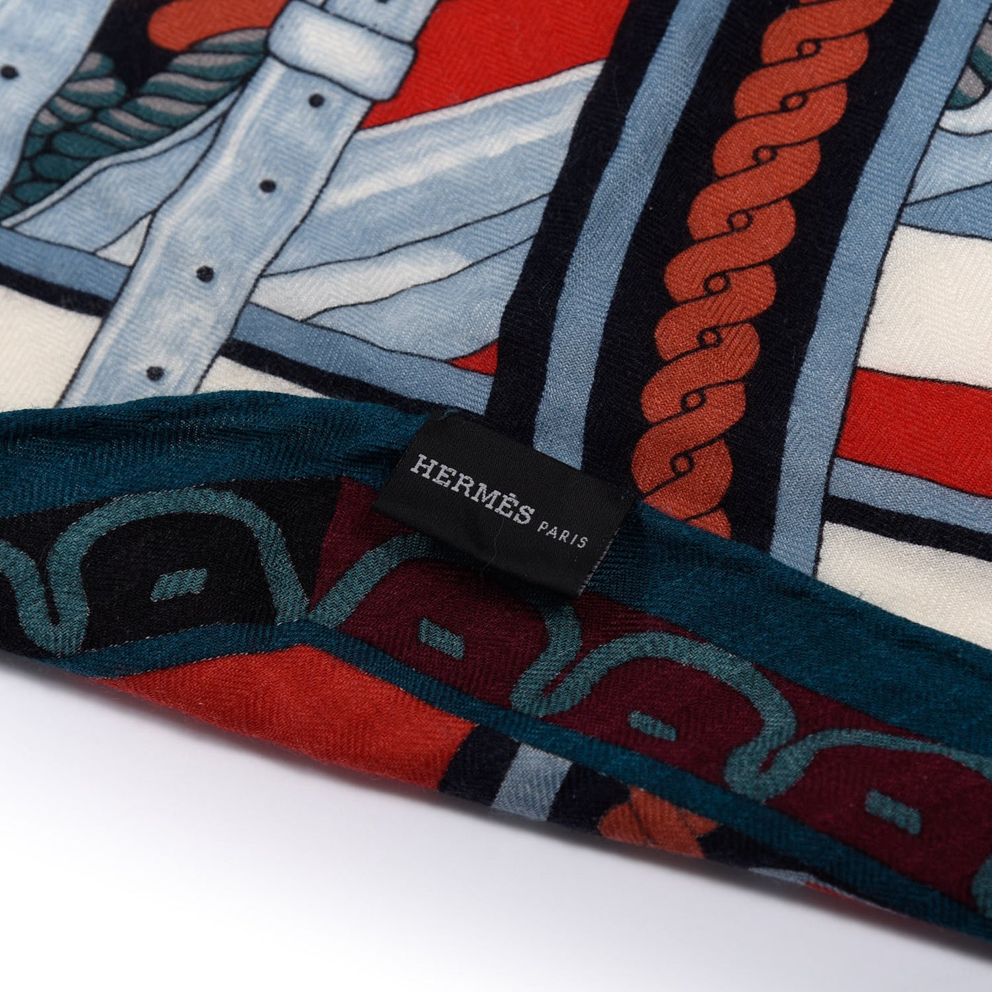 Cashmere Silk Losange Shawl MM Petrole Marine Rouge