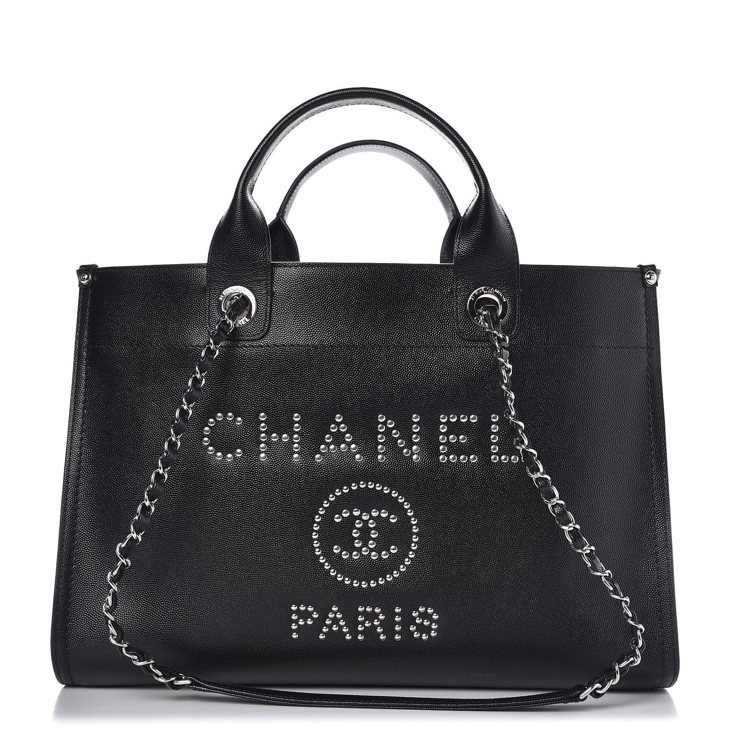 Caviar Medium Studded Deauville Tote Black