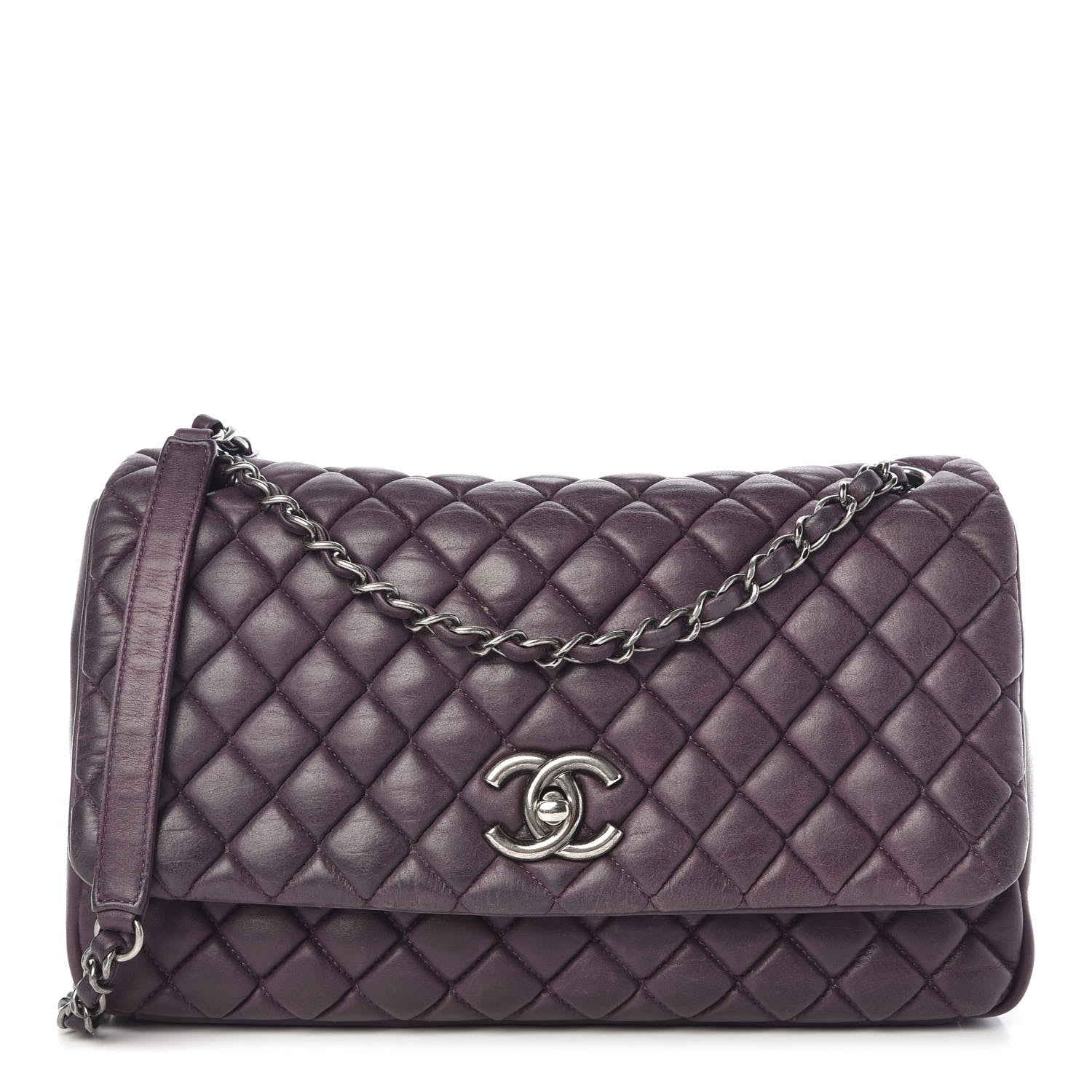 Chanel Iridescent Calfskin Quilted Large New Bubble Flap Plum 1 of 12