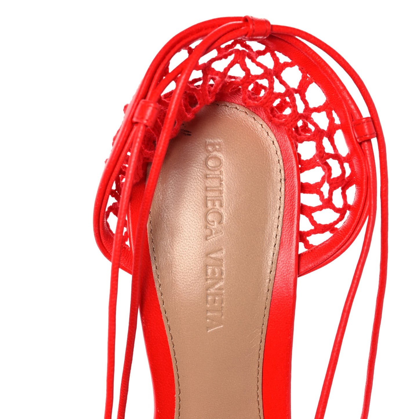 Mesh Nappa Stretch Ankle Tie Sandals 37 Tomato