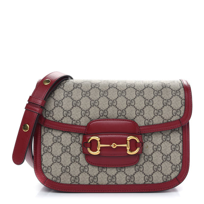 Gucci GG Supreme Monogram Azalea Calfskin Horsebit 1955 Shoulder Bag Beige Ebony New Cherry Red 1 of 9