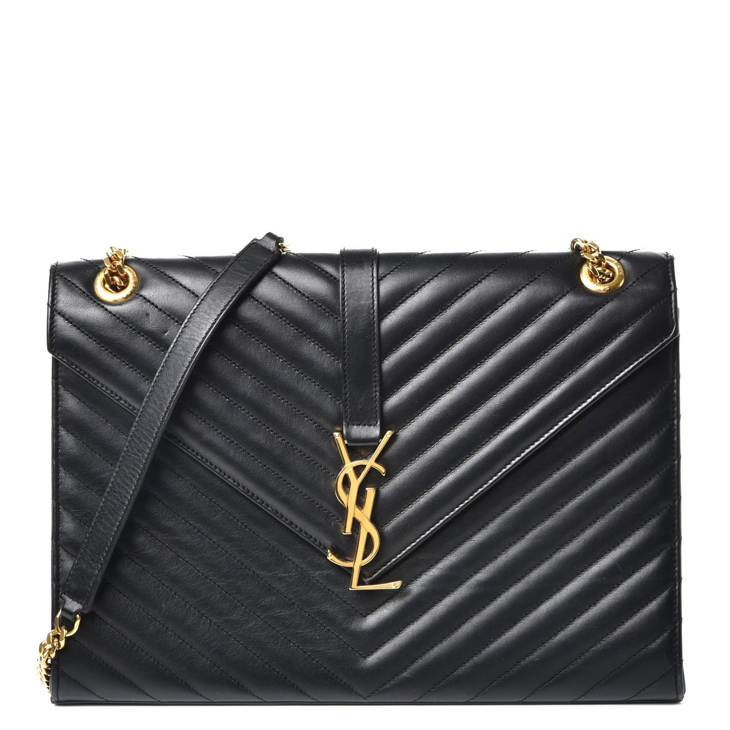 Smooth Calfskin Matelasse Chevron Large Monogram Satchel Black