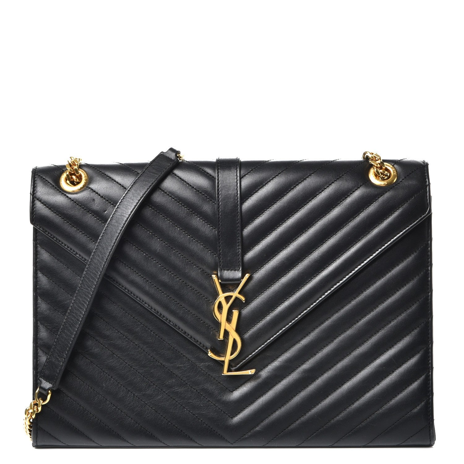 Saint Laurent Smooth Calfskin Matelasse Chevron Large Monogram Satchel Black 1 of 9