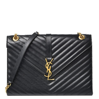 Saint Laurent Smooth Calfskin Matelasse Chevron Large Monogram Satchel Black 1 of 9