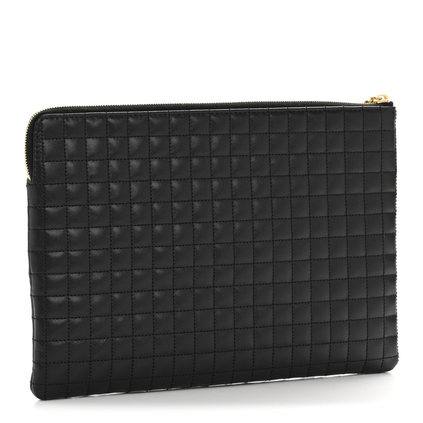 Calfskin Quilted C Charm Pouch Black