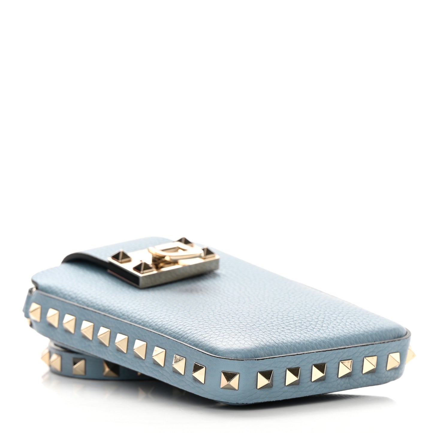 Grained Calfskin Rockstud Crossbody Phone Case Niagara