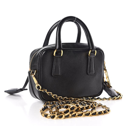 Prada Saffiano Lux Mini Top Handle Crossbody Bag Black 3 of 10