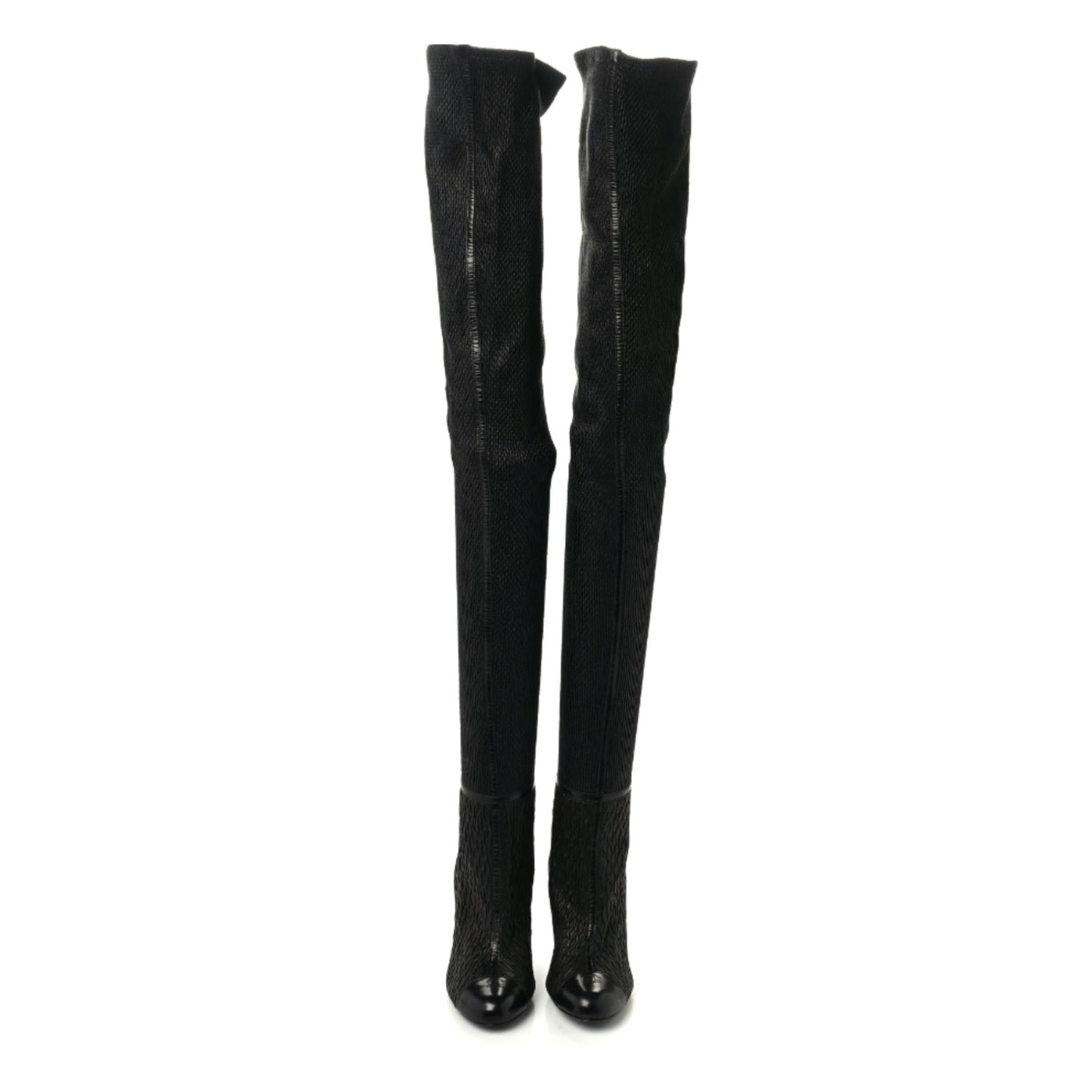 Calfskin Embossed Snakeskin Cap Toe CC Over The Knee Boots 39 Black