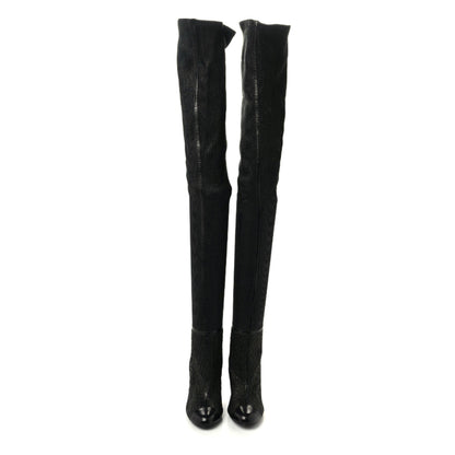Chanel Calfskin Embossed Snakeskin Cap Toe CC Over The Knee Boots 39 Black 2 of 8