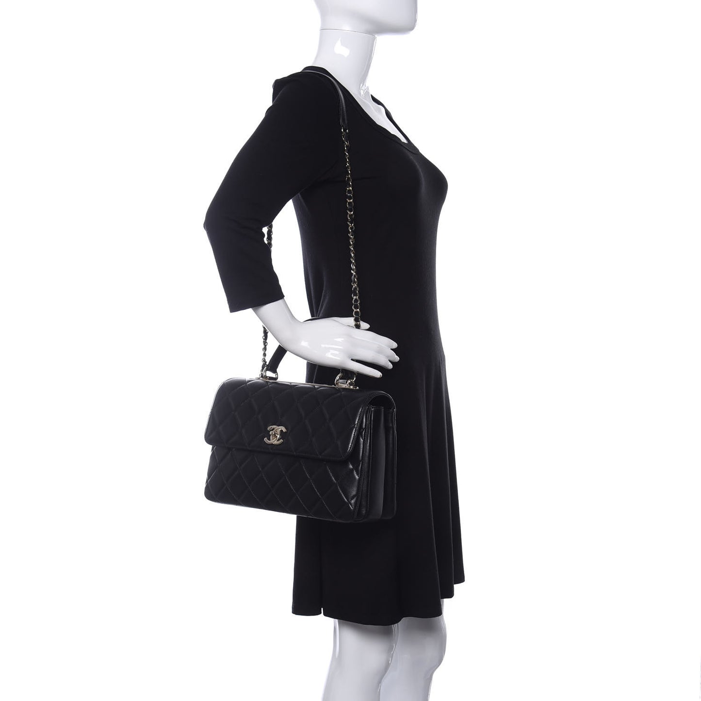 Lambskin Quilted Medium Trendy CC Flap Dual Handle Bag Black