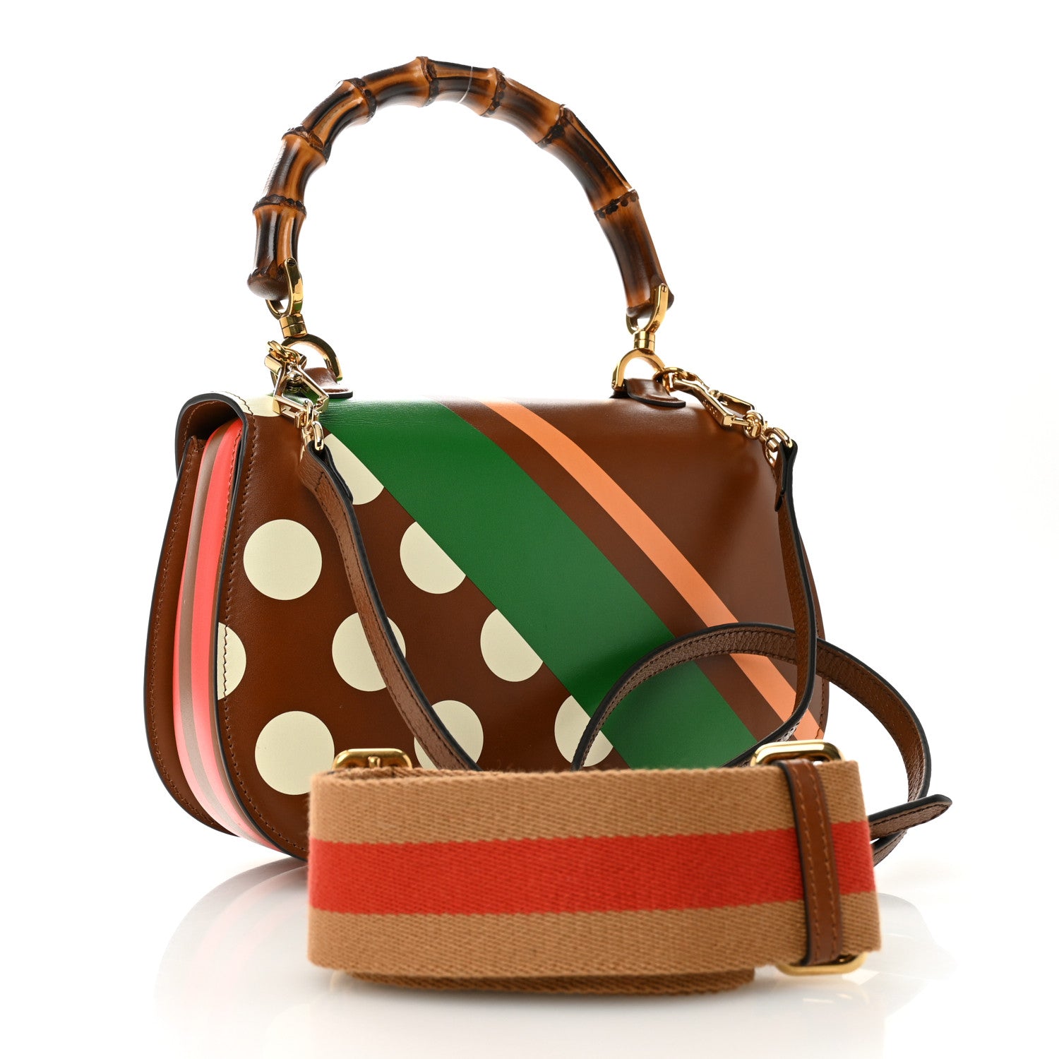 Gucci Calfskin Geometric Print Medium Bamboo 1947 Top Handle Bag Brown 4 of 13