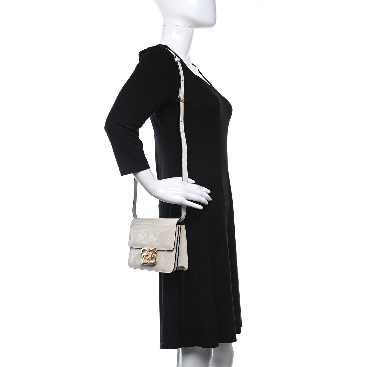 Fendi Vitello Vernice Mou Karligraphy Crossbody Bag Latte 2 of 11