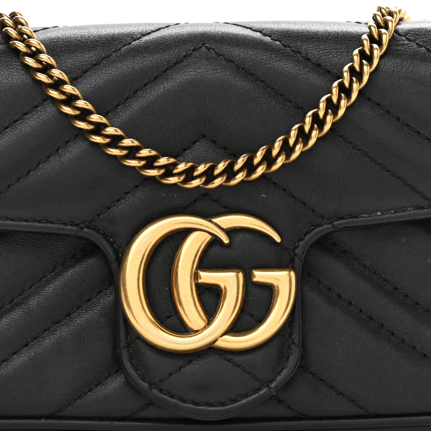 Calfskin Matelasse Super Mini GG Marmont Shoulder Bag Black