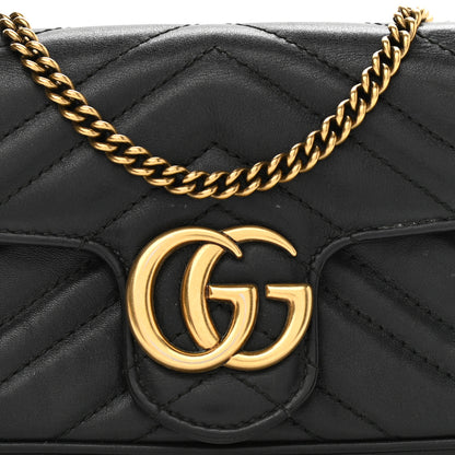 Gucci Calfskin Matelasse Super Mini GG Marmont Shoulder Bag Black 8 of 11