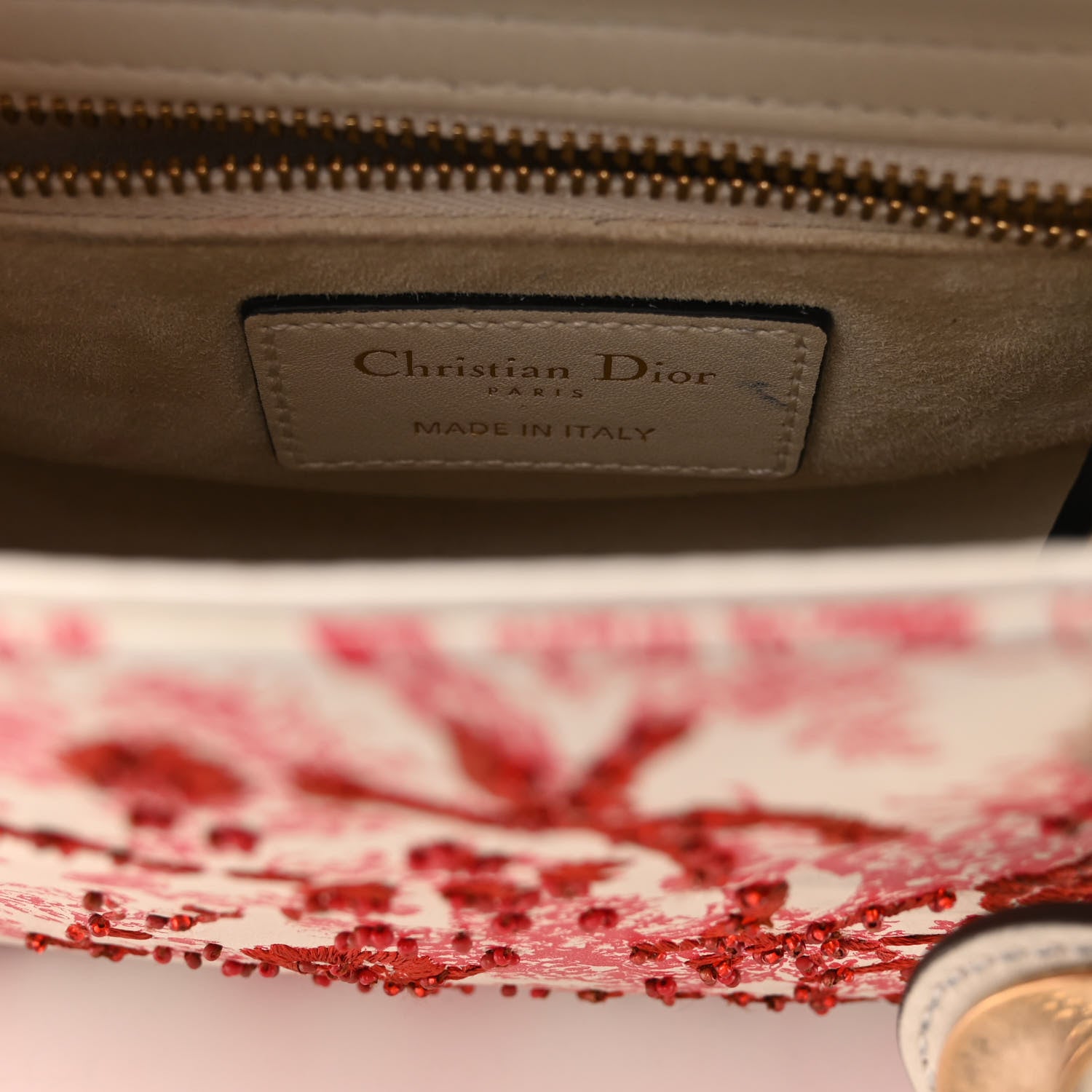 Christian Dior Lambskin Embroidered Floral Toile de Jouy Mini Lady Dior White Red 6 of 14