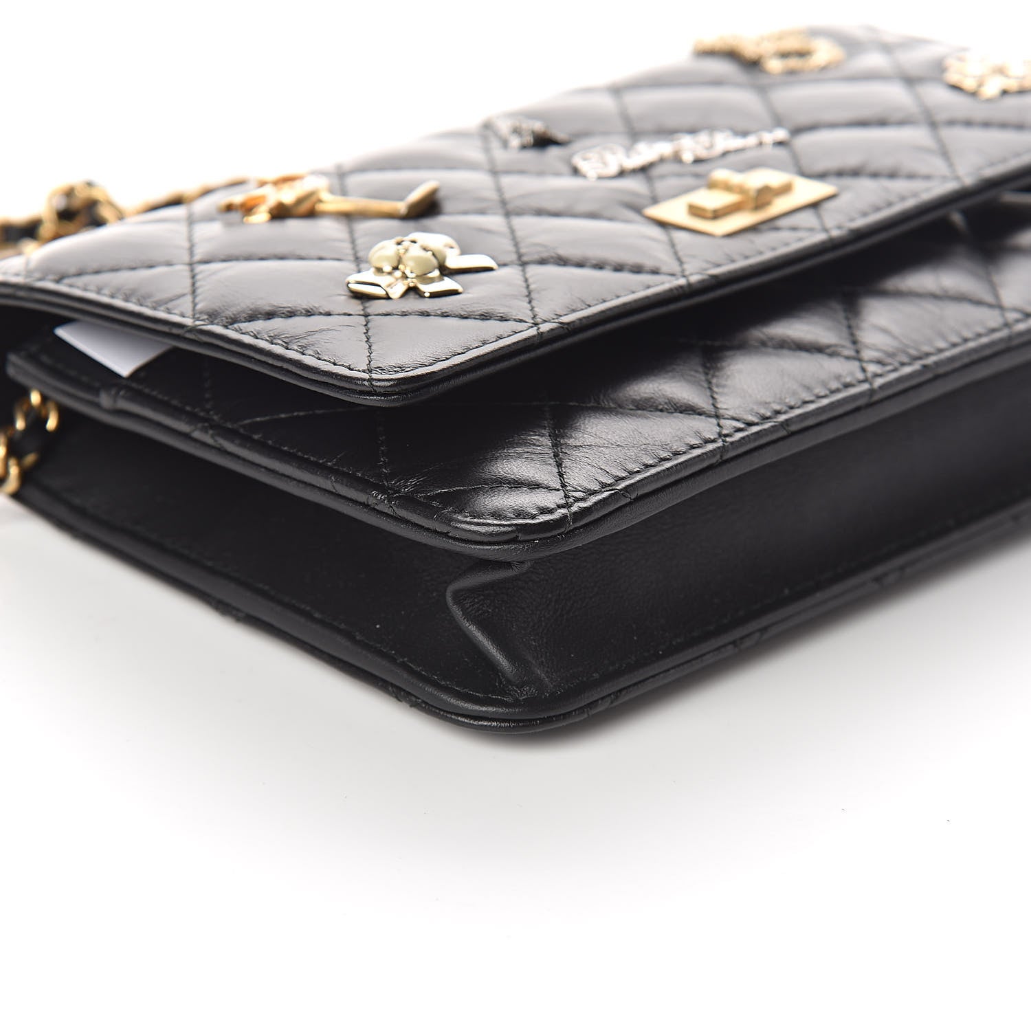 Chanel Aged Calfskin Quilted Lucky Charms 2.55 Reissue Wallet On Chain WOC Black 10 of 12