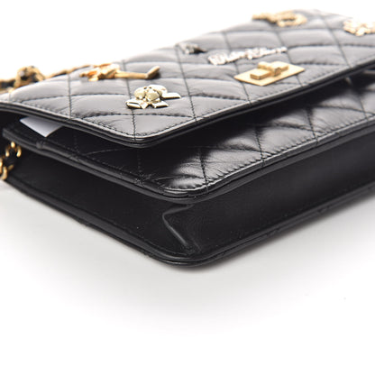 Chanel Aged Calfskin Quilted Lucky Charms 2.55 Reissue Wallet On Chain WOC Black 10 of 12