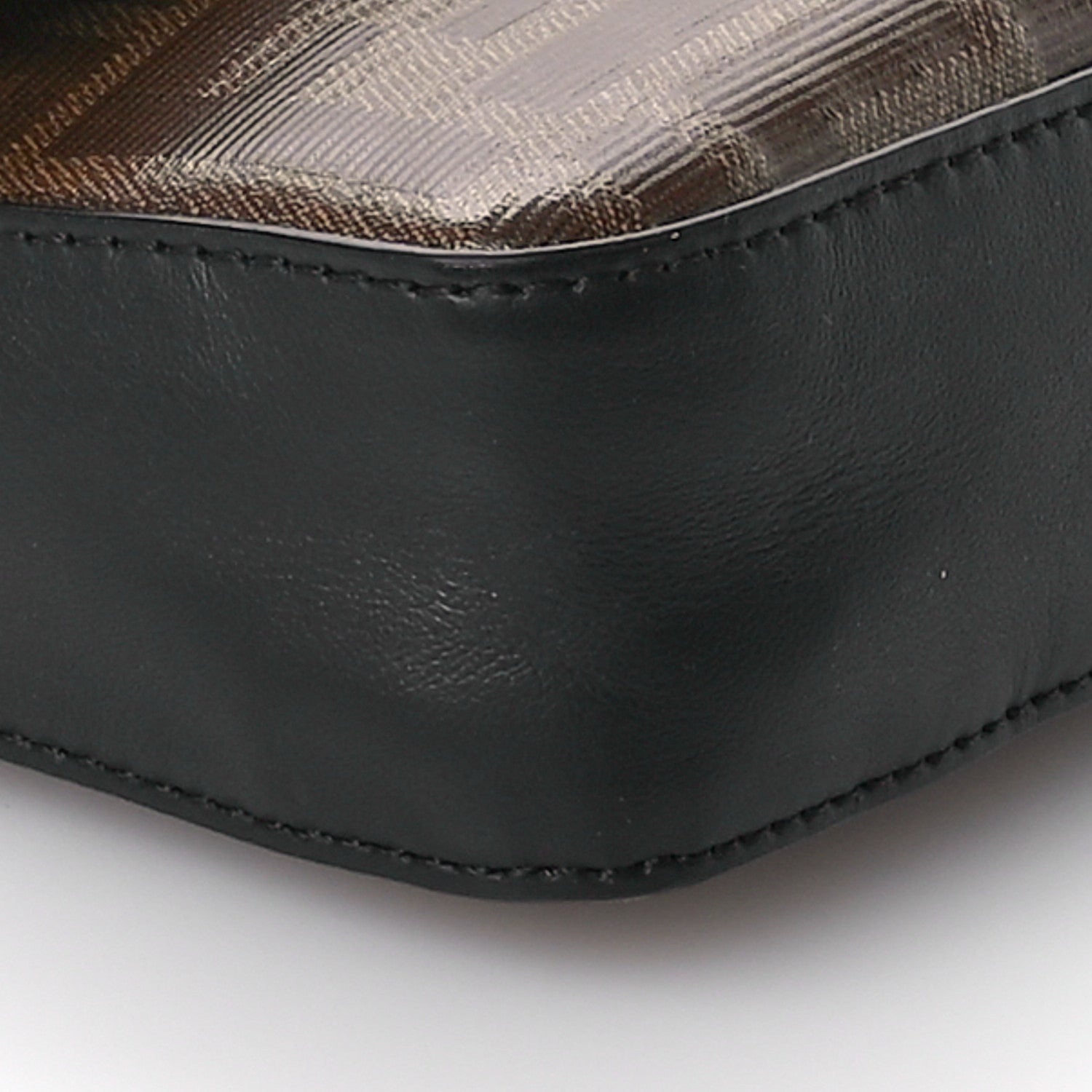 Fendi Glazed Fabric Vitello Century FF 1974 Stamp Patch Mini Double F Crossbody Bag Mogano Panna Black 9 of 10