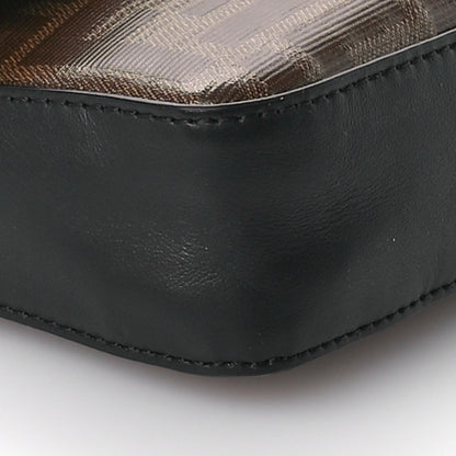 Fendi Glazed Fabric Vitello Century FF 1974 Stamp Patch Mini Double F Crossbody Bag Mogano Panna Black 9 of 10
