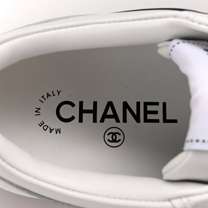 Chanel Calfskin Patent Womens CC Sneakers 37 White Burgundy Beige 8 of 10