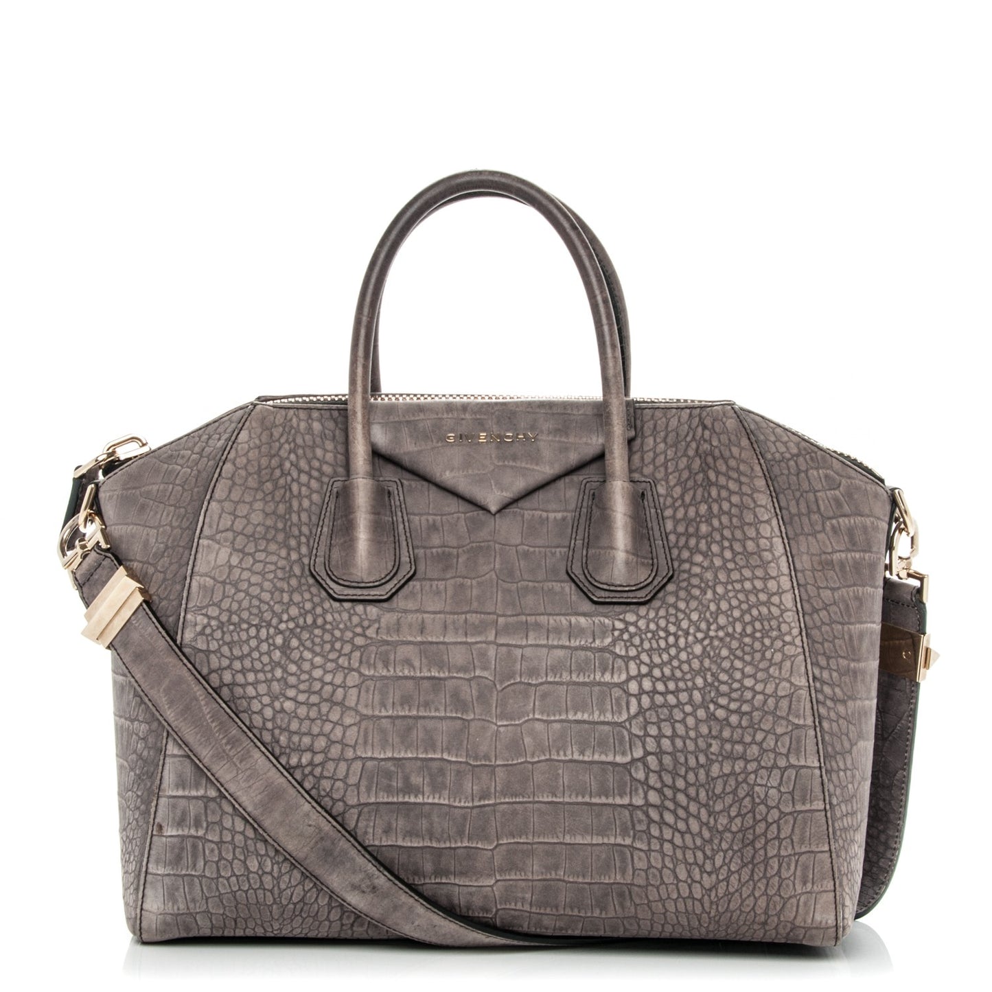 Nubuck Crocodile Embossed Medium Antigona Washed Black