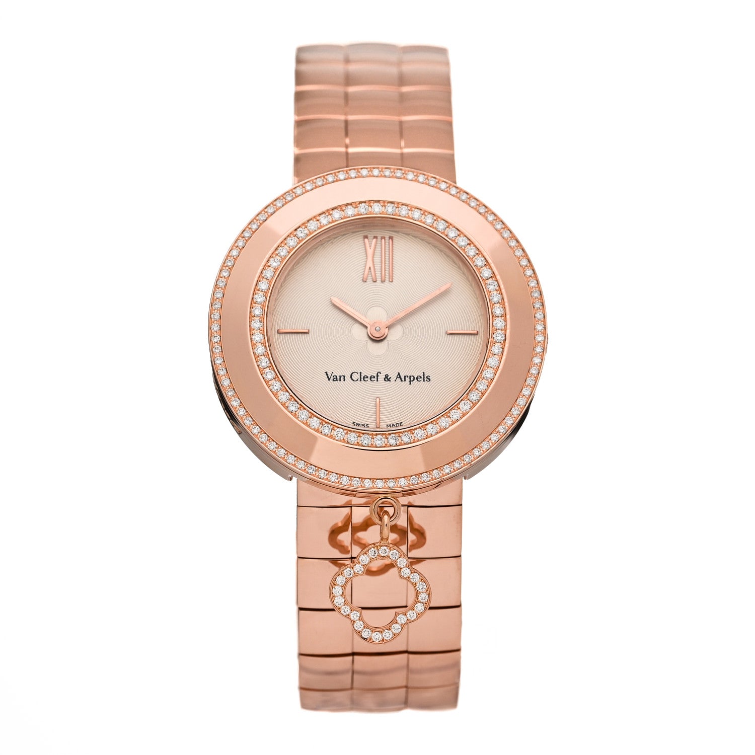 Van Cleef & Arpels 18K Rose Gold Diamond Bezel 32mm Charms Quartz Watch 1 of 5